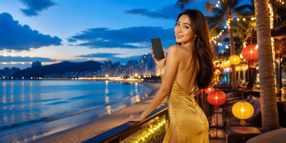 Người dùng chơi casino trực tuyến trên điện thoại tại bãi biển Đà Nẵng