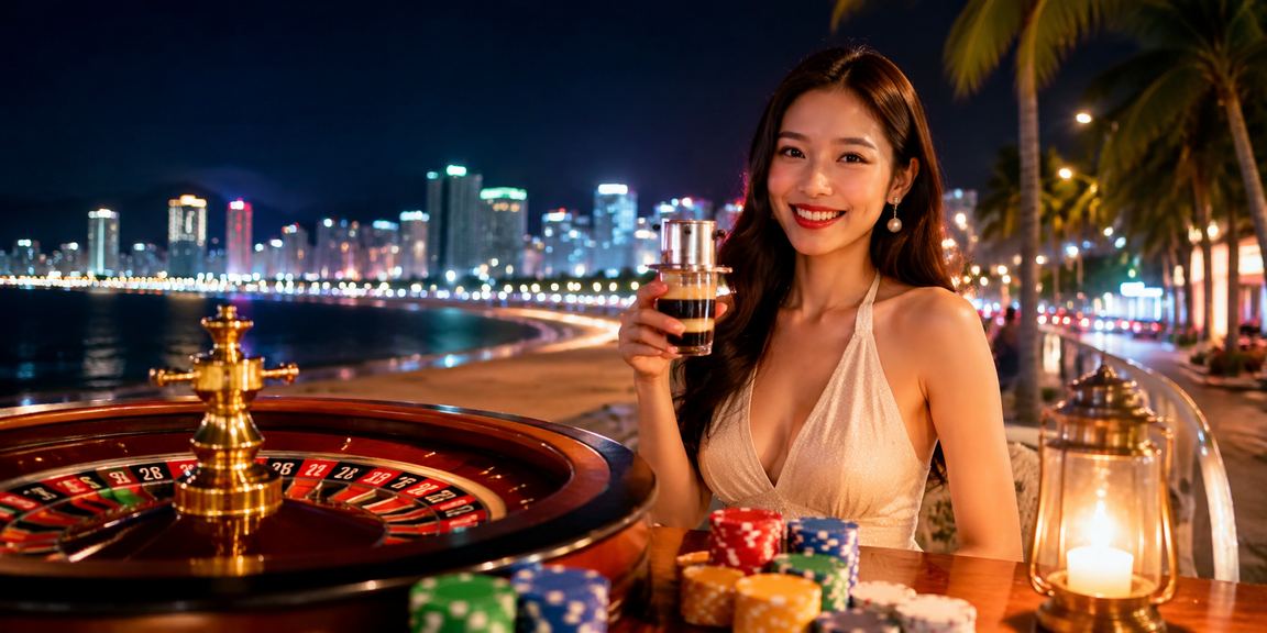 Khung cảnh thư giãn tại Nha Trang với người dùng theo dõi xổ số buổi tối